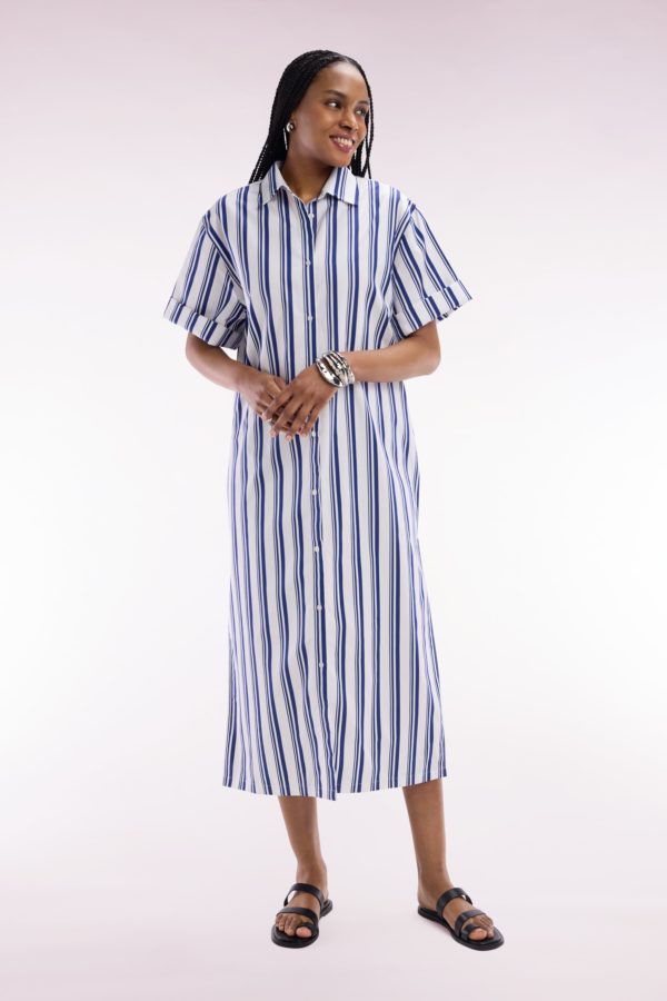 Robe Chemise Rayée En Coton Marine Et Blanc Coupe Décontractée Eden Park