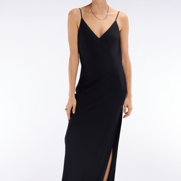 Slip Dress En Viscose Noire Coupe Droite Eden Park