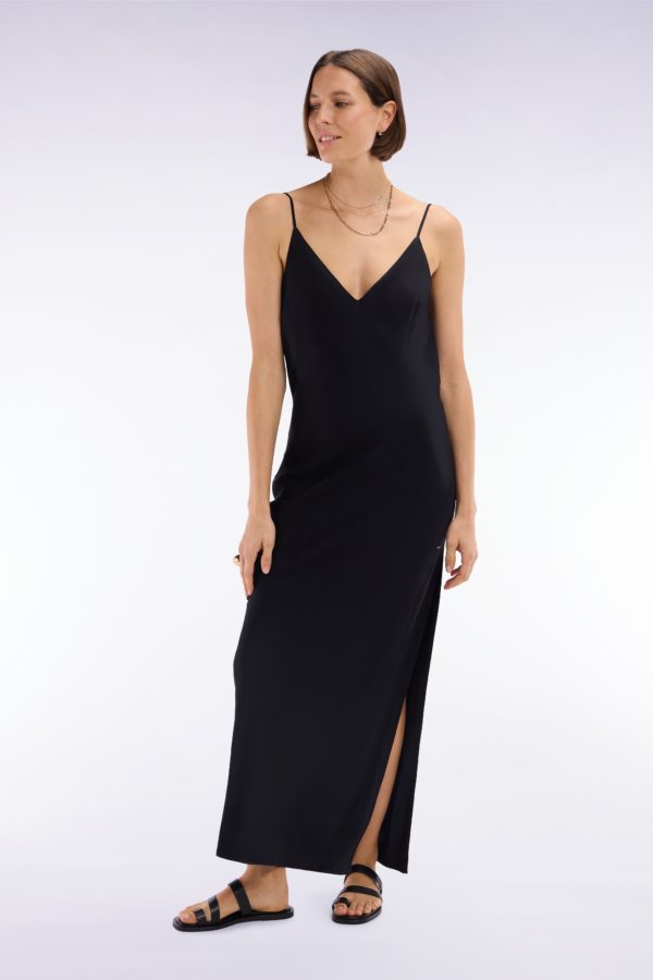 Slip Dress En Viscose Noire Coupe Droite Eden Park