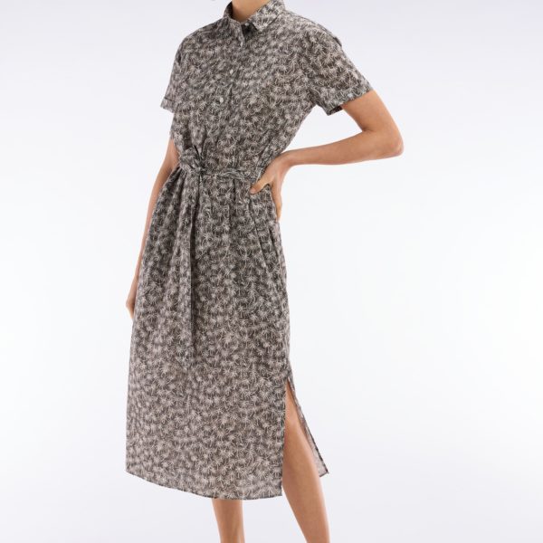 Robe Manches Courtes En Coton Kaki Imprimé Palmiers Coupe Décontractée Eden Park