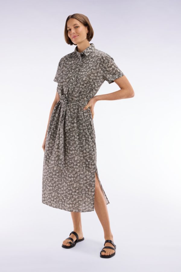 Robe Manches Courtes En Coton Kaki Imprimé Palmiers Coupe Décontractée Eden Park