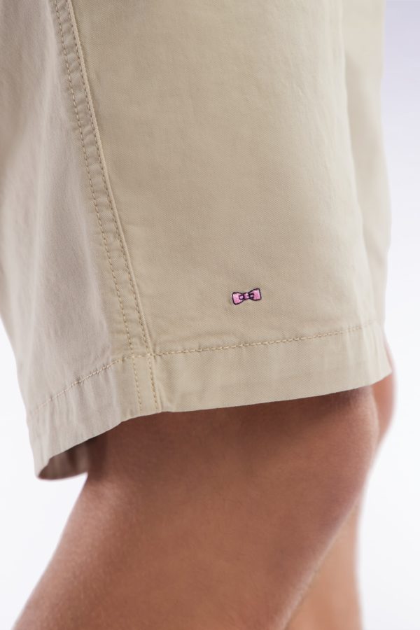 Short À Taille Élastique En Coton Stretch Uni Beige Eden Park – Image 4