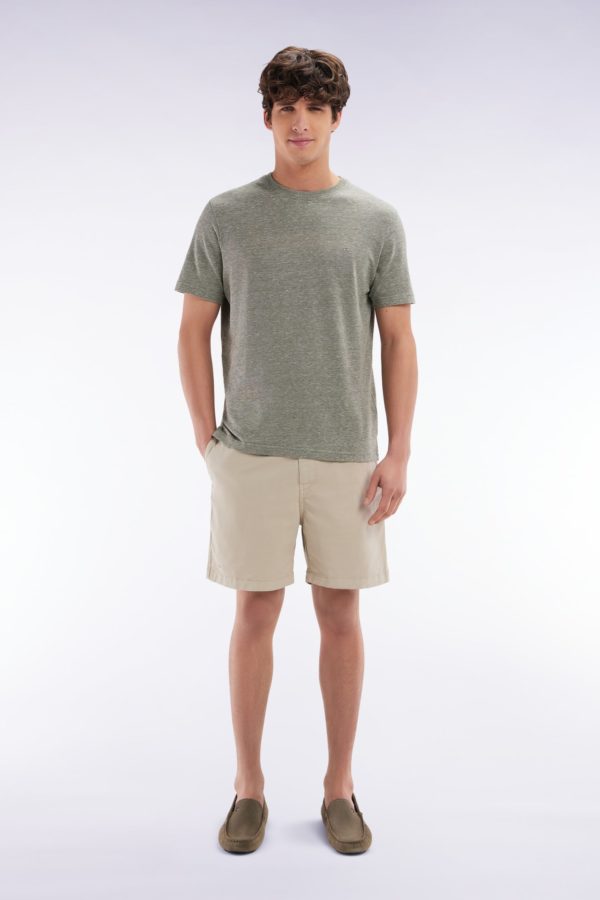 Short À Taille Élastique En Coton Stretch Uni Beige Eden Park