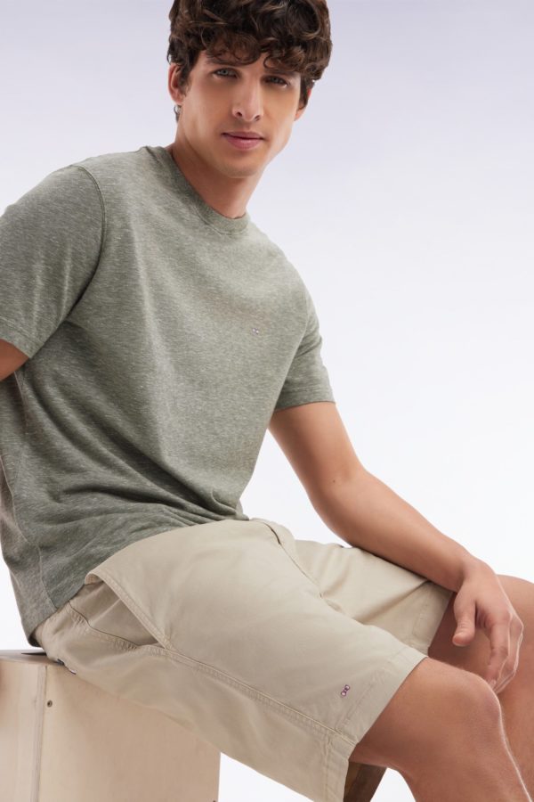 Short À Taille Élastique En Coton Stretch Uni Beige Eden Park – Image 2