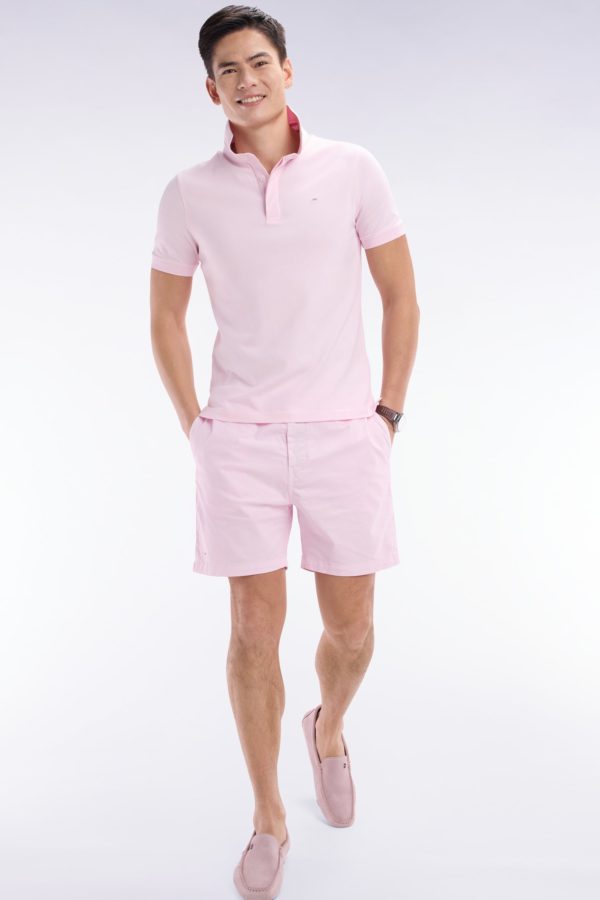 Short À Taille Élastique En Coton Stretch Uni Rose Eden Park – Image 2