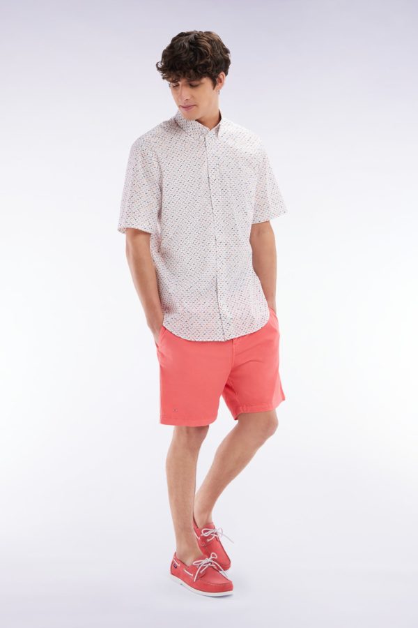 Short À Taille Élastique En Coton Stretch Uni Rose Saumon Eden Park – Image 2