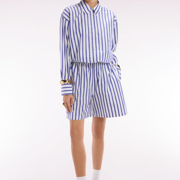 Short En Coton Blanc À Rayures Bleues Coupe Oversized Eden Park