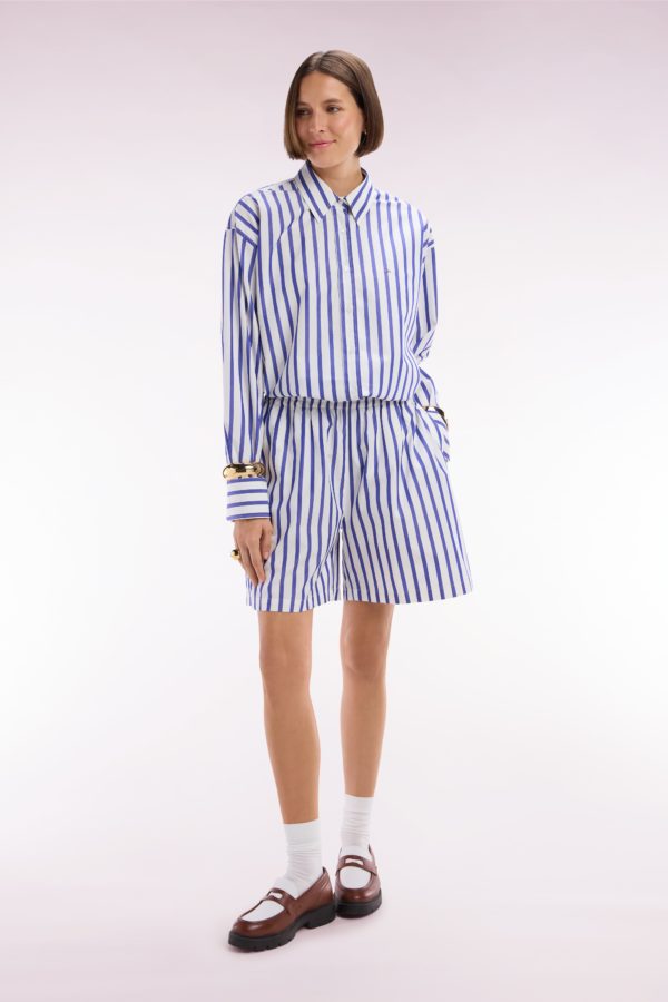 Short En Coton Blanc À Rayures Bleues Coupe Oversized Eden Park
