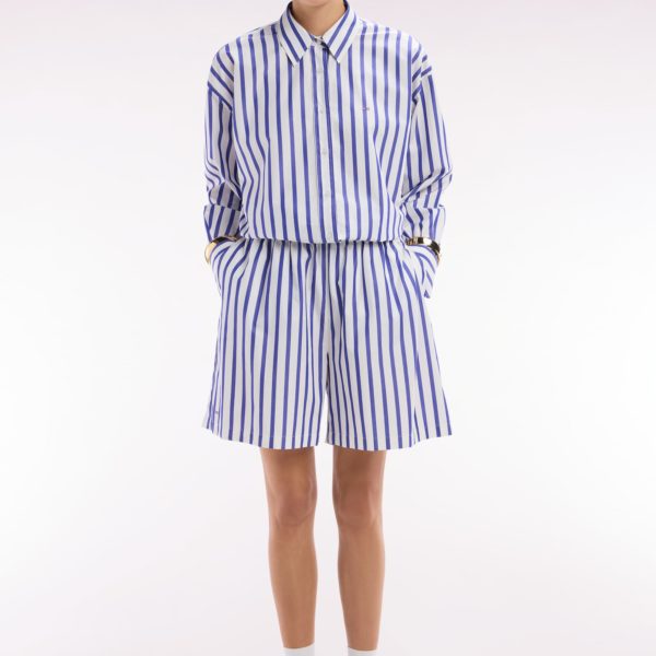 Short En Coton Blanc À Rayures Bleues Coupe Oversized Eden Park