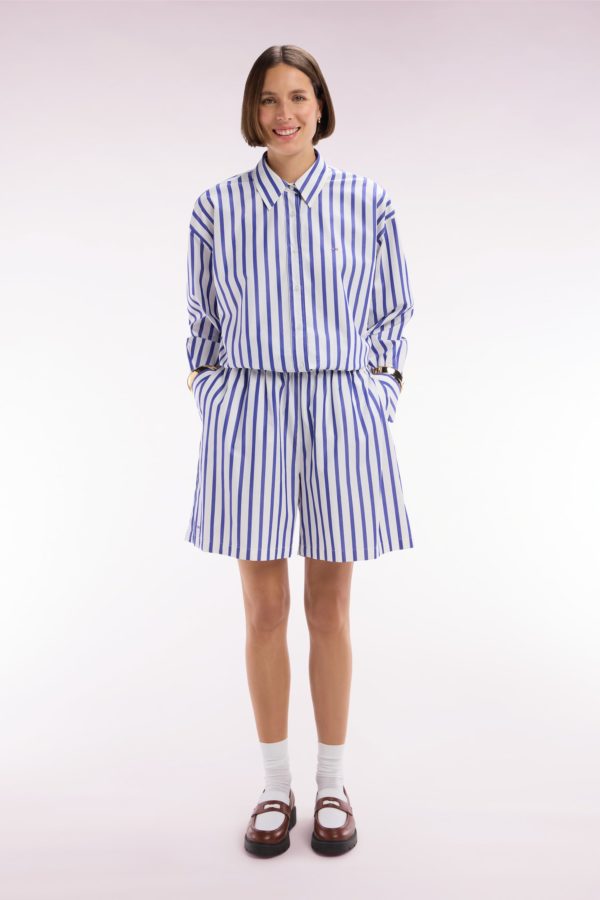Short En Coton Blanc À Rayures Bleues Coupe Oversized Eden Park – Image 2