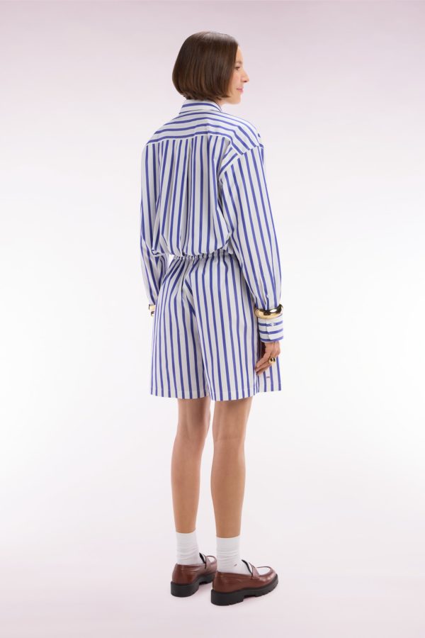 Short En Coton Blanc À Rayures Bleues Coupe Oversized Eden Park – Image 3