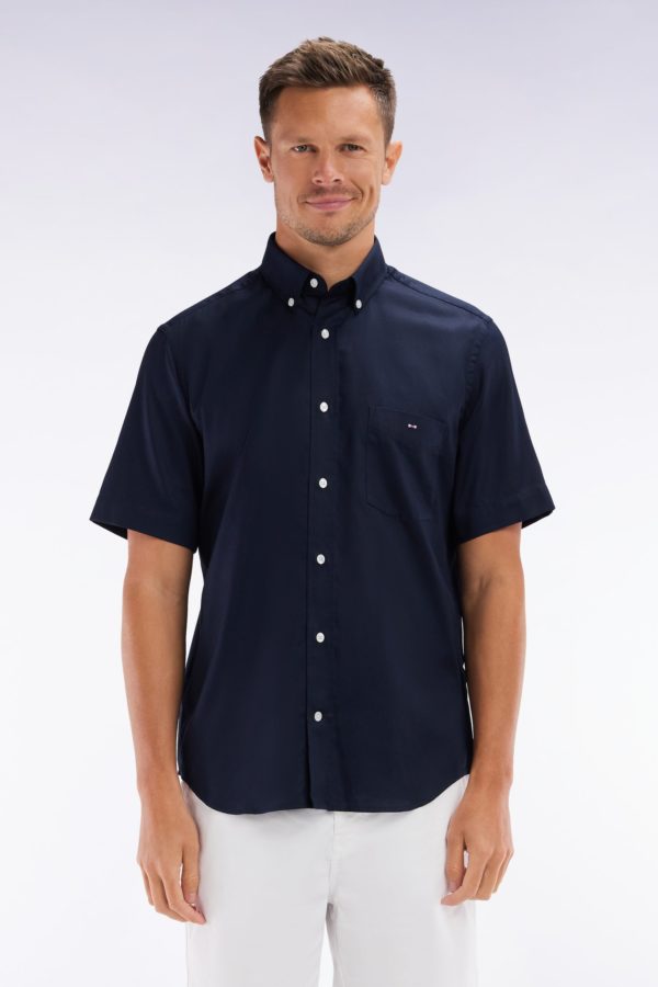 Chemise À Manches Courtes En Coton Marine Coupe Droite Eden Park
