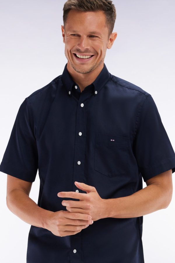 Chemise À Manches Courtes En Coton Marine Coupe Droite Eden Park – Image 2