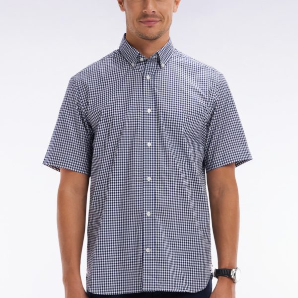 Chemise À Manches Courtes Vichy En Coton Bleu Foncé Coupe Droite Eden Park