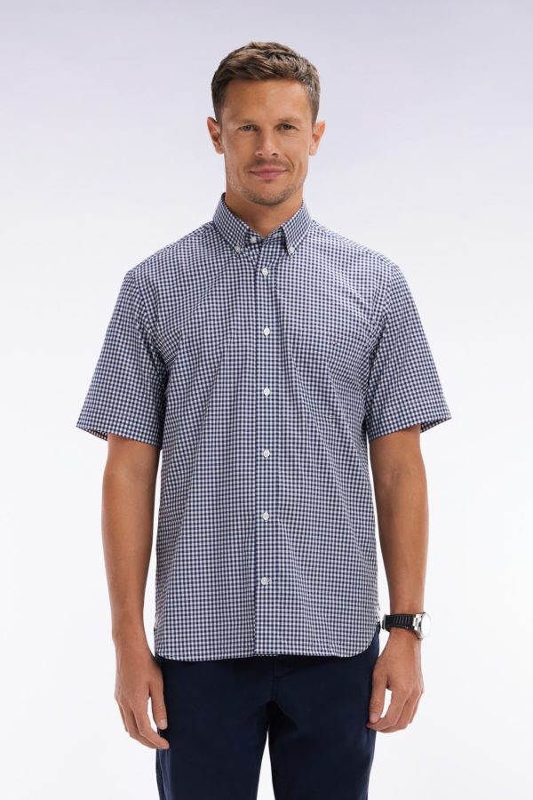 Chemise À Manches Courtes Vichy En Coton Bleu Foncé Coupe Droite Eden Park