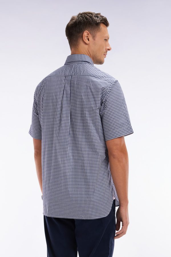 Chemise À Manches Courtes Vichy En Coton Bleu Foncé Coupe Droite Eden Park – Image 3