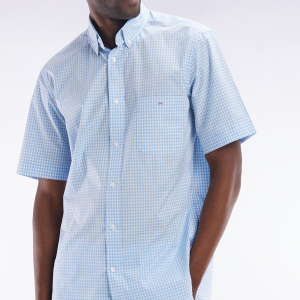 Chemise À Manches Courtes Vichy En Coton Ciel Coupe Droite Eden Park