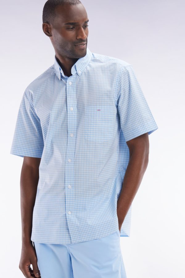 Chemise À Manches Courtes Vichy En Coton Ciel Coupe Droite Eden Park – Image 2