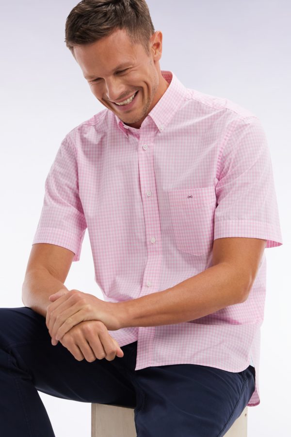 Chemise À Manches Courtes Vichy En Coton Rose Coupe Droite Eden Park – Image 2