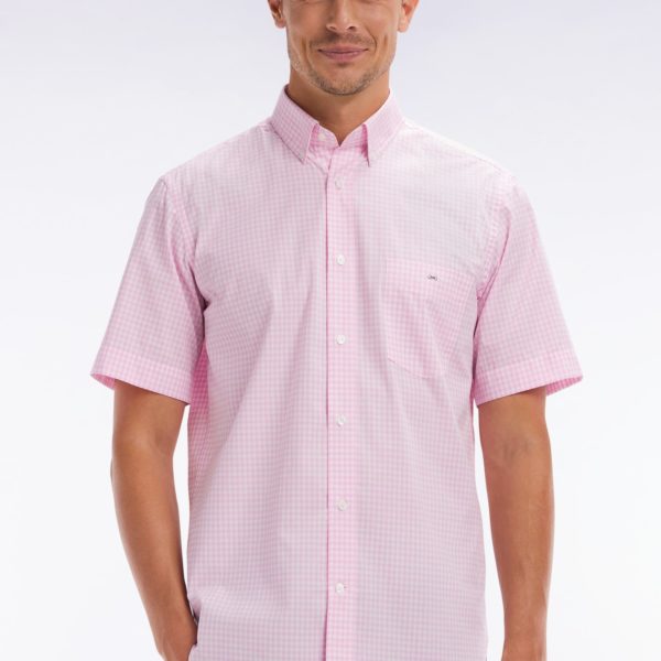 Chemise À Manches Courtes Vichy En Coton Rose Coupe Droite Eden Park