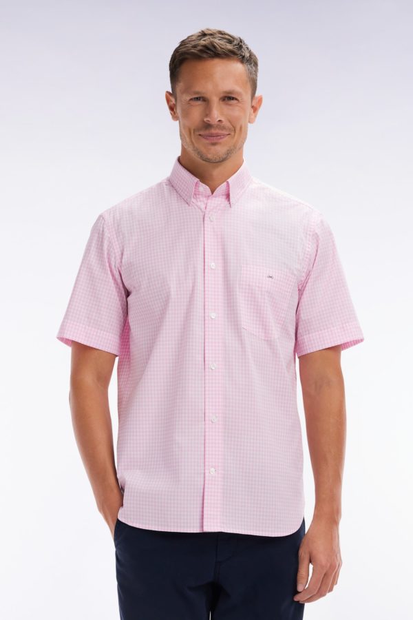 Chemise À Manches Courtes Vichy En Coton Rose Coupe Droite Eden Park