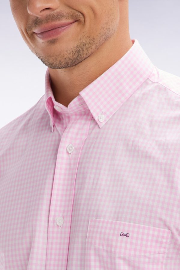 Chemise À Manches Courtes Vichy En Coton Rose Coupe Droite Eden Park – Image 4