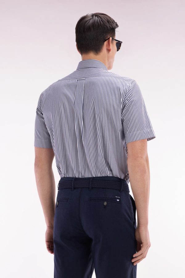 Chemise À Manches Courtes En Coton Rayé Bleu Foncé Coupe Droite Eden Park – Image 3