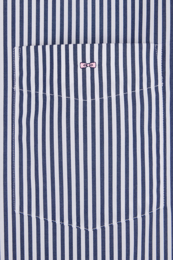 Chemise À Manches Courtes En Coton Rayé Bleu Foncé Coupe Droite Eden Park – Image 5