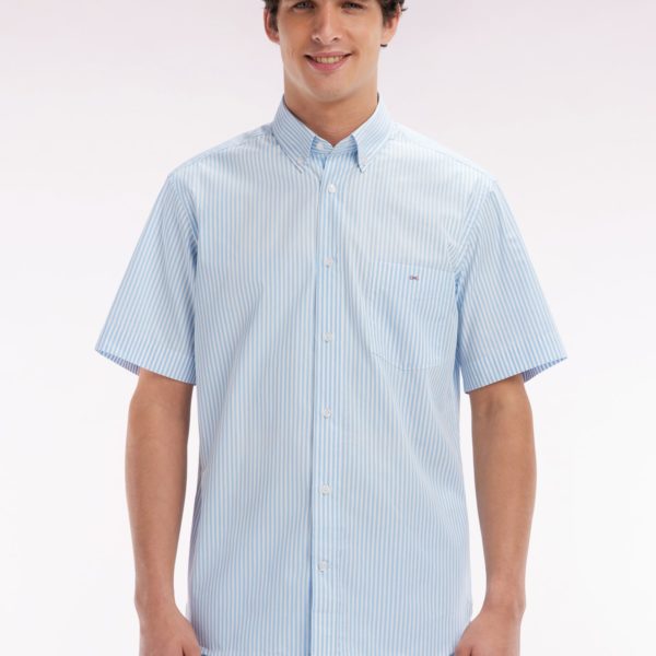 Chemise À Manches Courtes En Coton Rayé Ciel Coupe Droite Eden Park