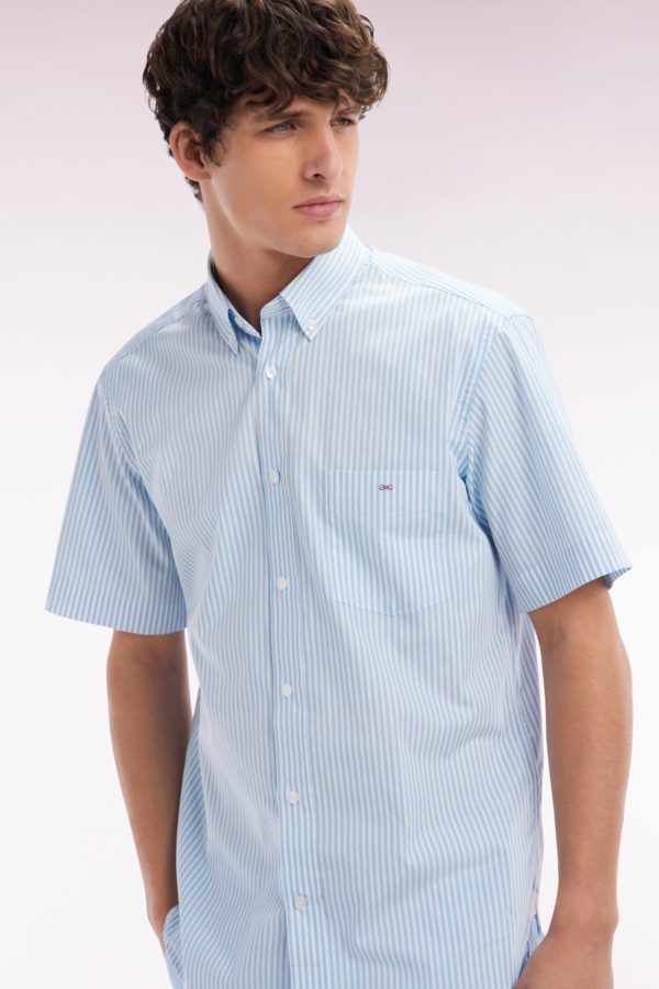 Chemise À Manches Courtes En Coton Rayé Ciel Coupe Droite Eden Park – Image 2