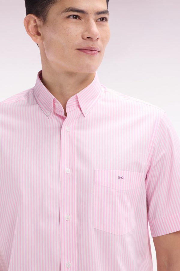 Chemise À Manches Courtes En Coton Rayé Rose Coupe Droite Eden Park – Image 4