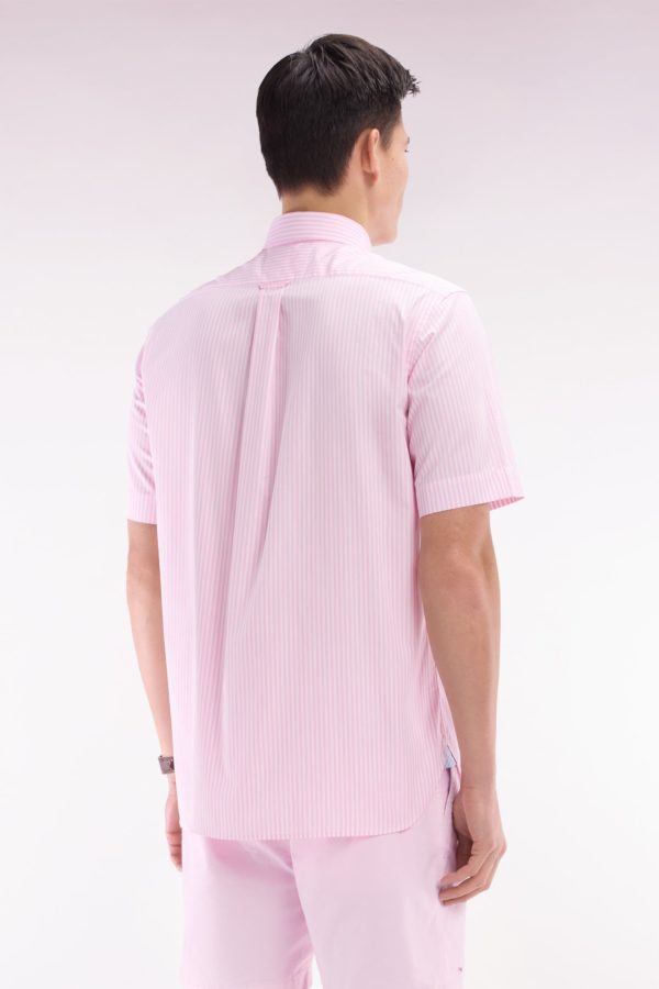 Chemise À Manches Courtes En Coton Rayé Rose Coupe Droite Eden Park – Image 3