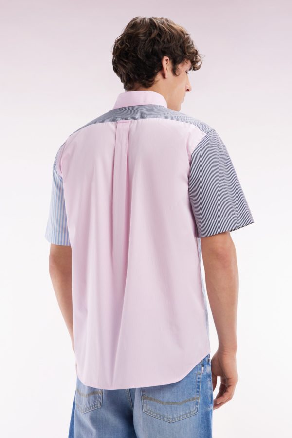 Chemise À Manches Courtes Rayée En Coton Ciel Rose Et Marine Coupe Droite Eden Park – Image 3