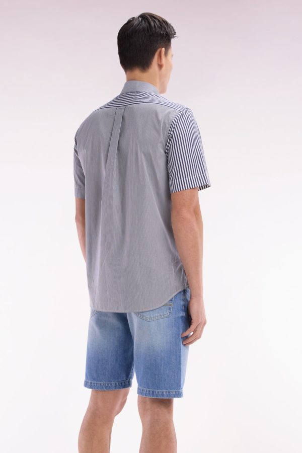 Chemise À Manches Courtes En Popeline De Coton Rayée Bleu Foncé Coupe Droite Eden Park – Image 3