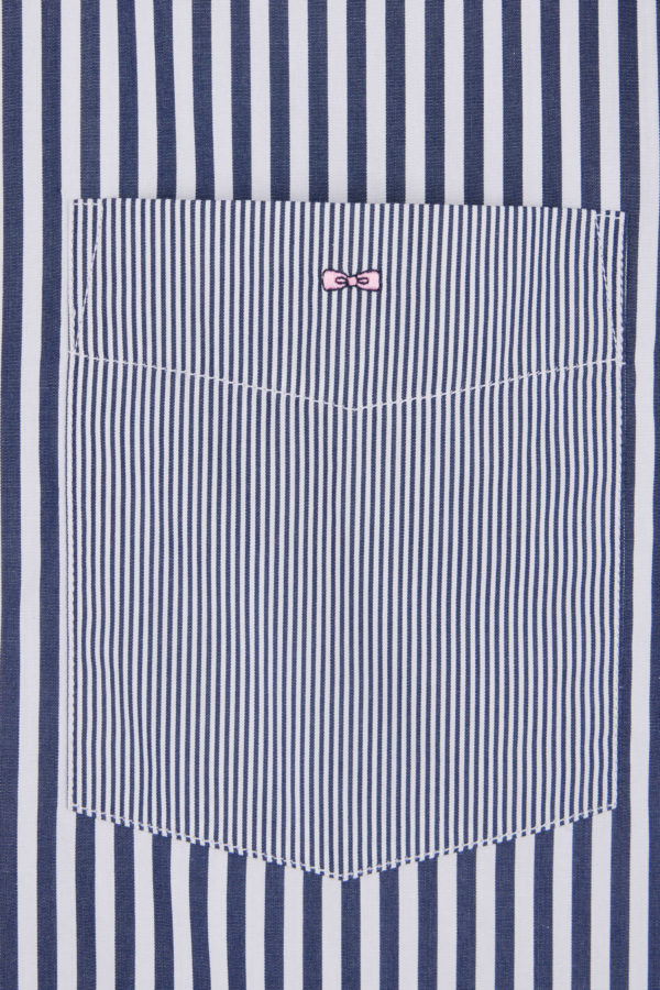 Chemise À Manches Courtes En Popeline De Coton Rayée Bleu Foncé Coupe Droite Eden Park – Image 5