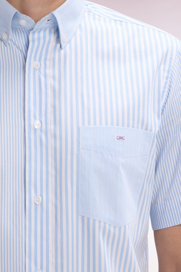 Chemise À Manches Courtes En Popeline De Coton Rayée Ciel Coupe Droite Eden Park – Image 4