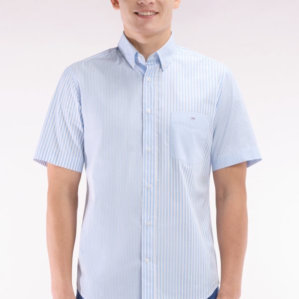 Chemise À Manches Courtes En Popeline De Coton Rayée Ciel Coupe Droite Eden Park