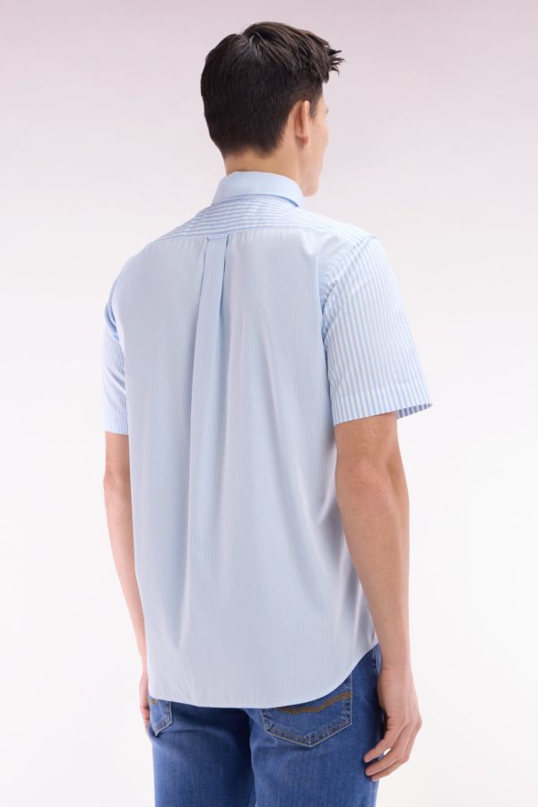 Chemise À Manches Courtes En Popeline De Coton Rayée Ciel Coupe Droite Eden Park – Image 3