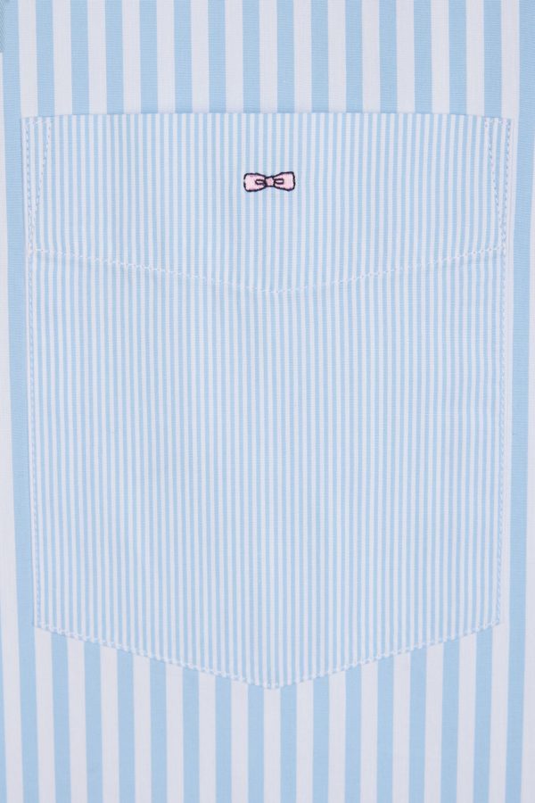 Chemise À Manches Courtes En Popeline De Coton Rayée Ciel Coupe Droite Eden Park – Image 5