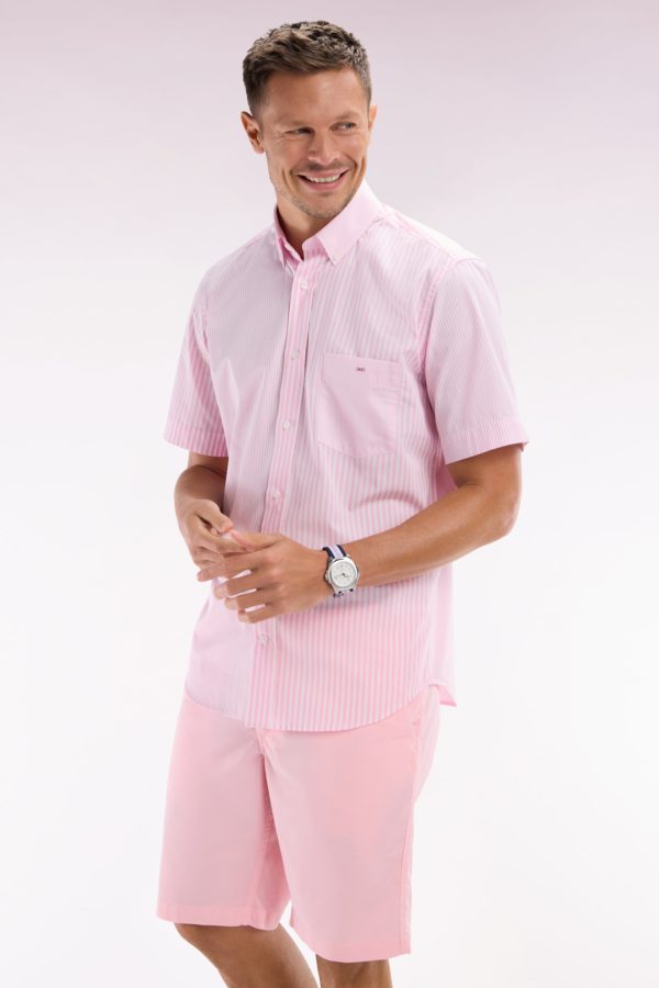 Chemise À Manches Courtes En Popeline De Coton Rayée Rose Coupe Droite Eden Park – Image 2