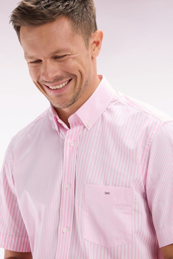 Chemise À Manches Courtes En Popeline De Coton Rayée Rose Coupe Droite Eden Park – Image 4