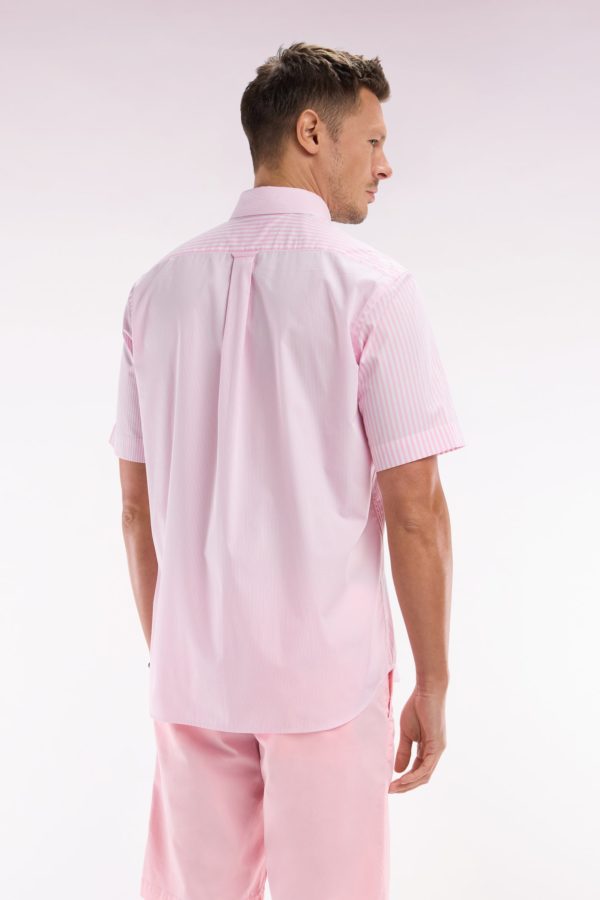 Chemise À Manches Courtes En Popeline De Coton Rayée Rose Coupe Droite Eden Park – Image 3
