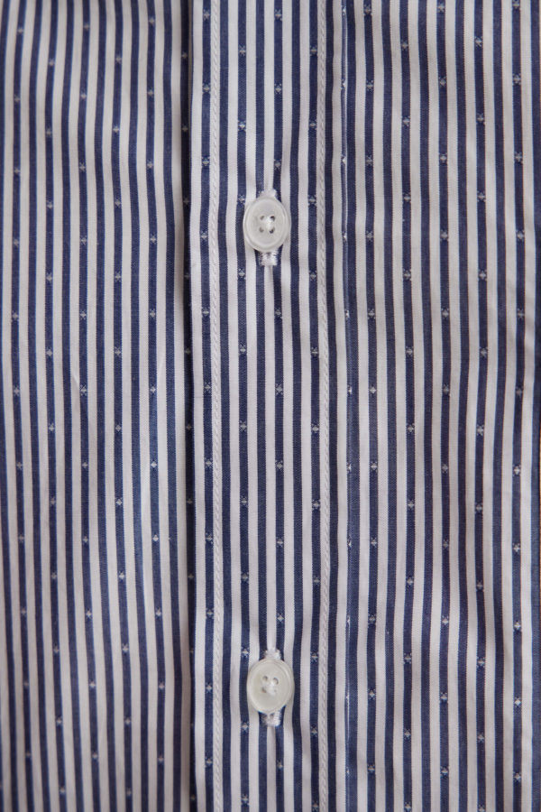 Chemise À Manches Courtes En Coton Tissage Jacquard Rayé Bleu Foncé Coupe Droite Eden Park – Image 4