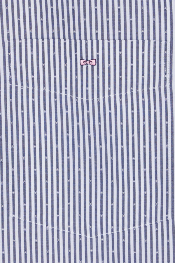 Chemise À Manches Courtes En Coton Tissage Jacquard Rayé Bleu Foncé Coupe Droite Eden Park – Image 5