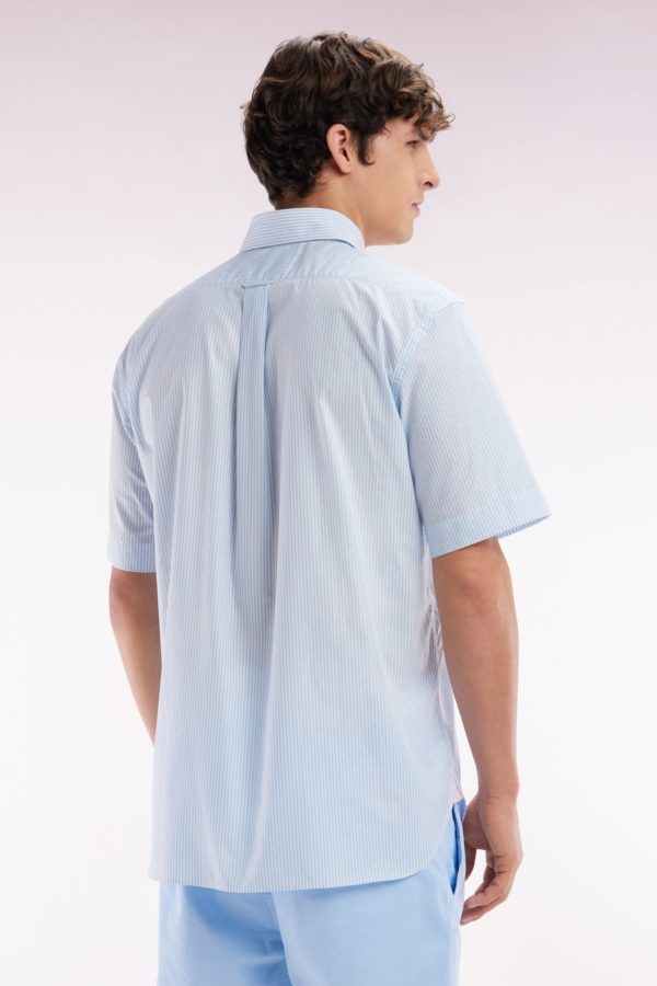 Chemise À Manches Courtes En Coton Tissage Jacquard Rayé Ciel Coupe Droite Eden Park – Image 3