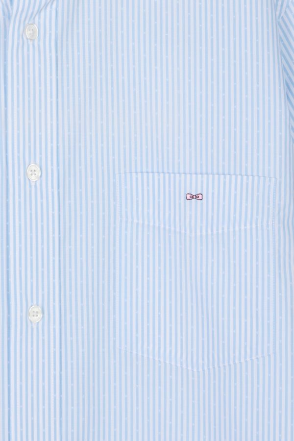 Chemise À Manches Courtes En Coton Tissage Jacquard Rayé Ciel Coupe Droite Eden Park – Image 5