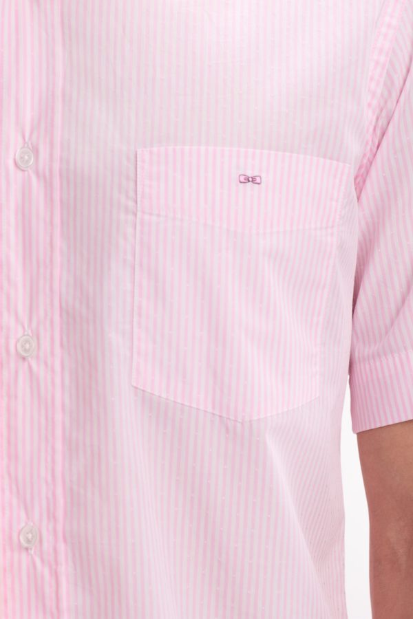 Chemise À Manches Courtes En Coton Tissage Jacquard Rayé Rose Coupe Droite Eden Park – Image 3