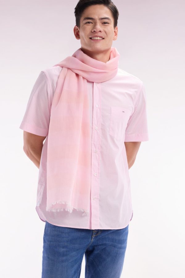 Chemise À Manches Courtes En Coton Tissage Jacquard Rayé Rose Coupe Droite Eden Park – Image 2