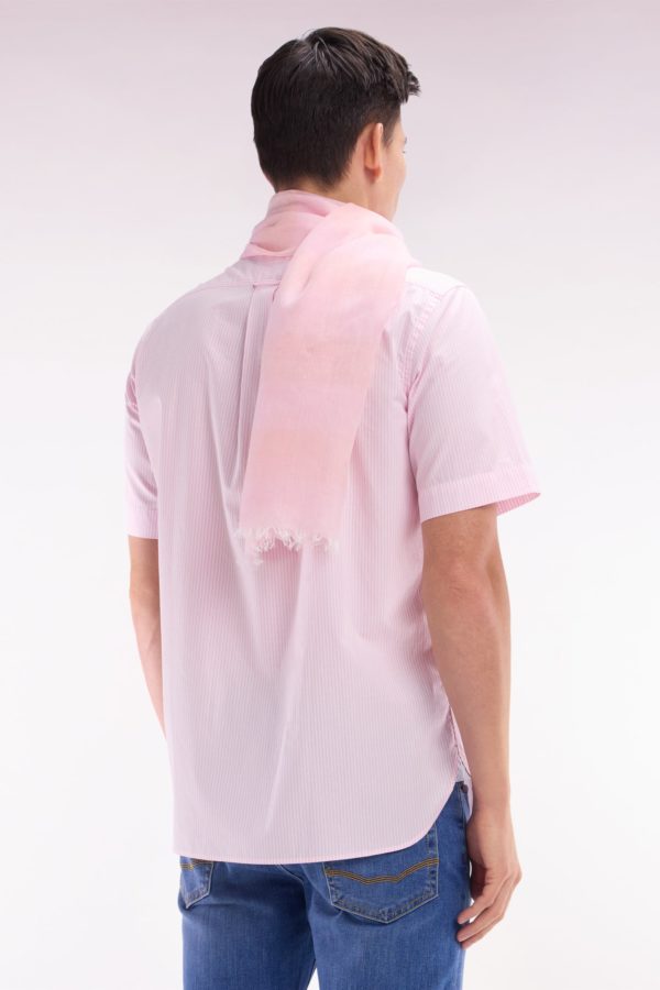 Chemise À Manches Courtes En Coton Tissage Jacquard Rayé Rose Coupe Droite Eden Park – Image 4