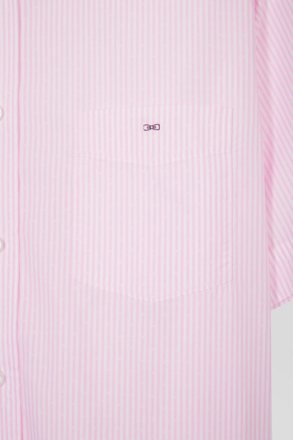 Chemise À Manches Courtes En Coton Tissage Jacquard Rayé Rose Coupe Droite Eden Park – Image 5